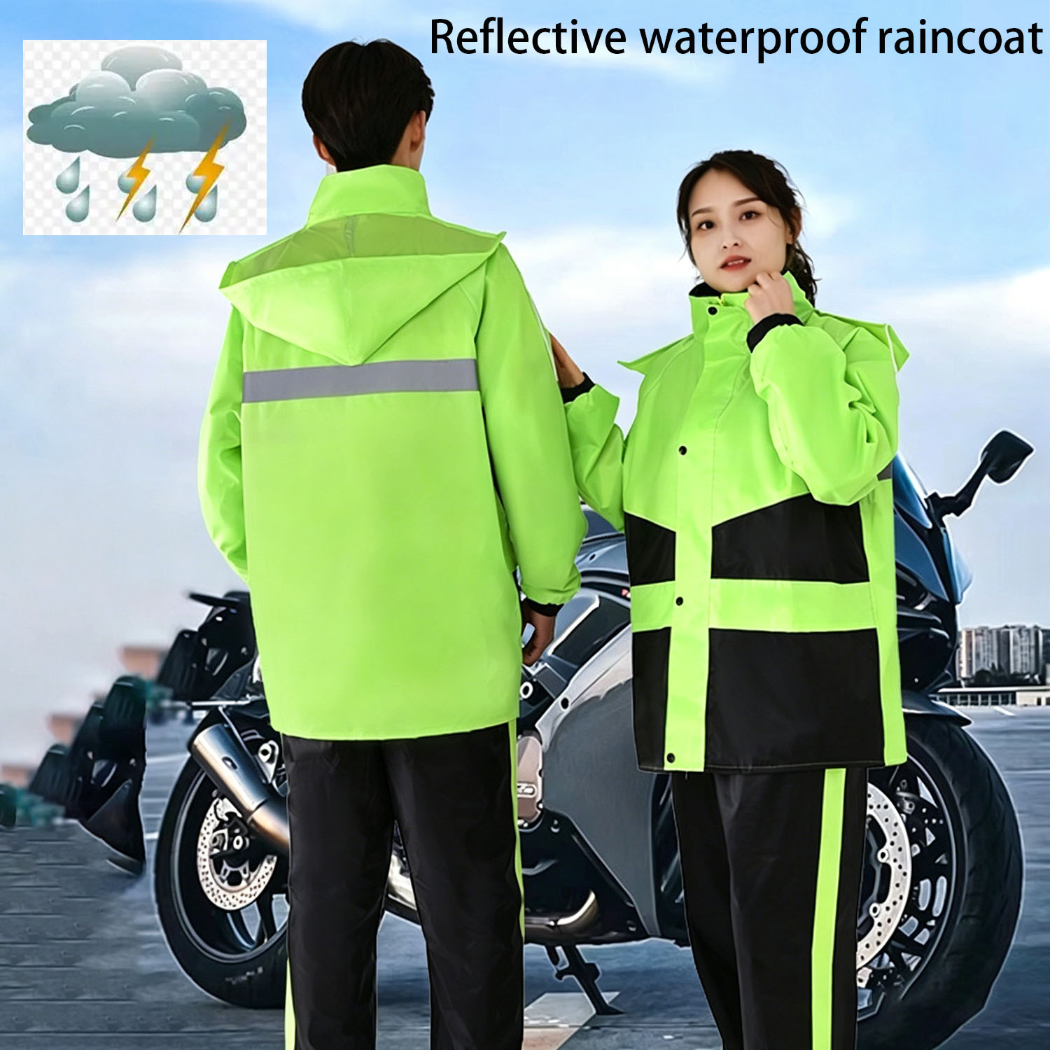 Motorcycle Gear Mens - Completo Impermeabile per Moto, Giacca Antipioggia